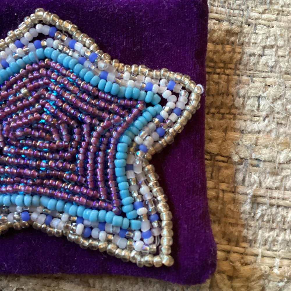 Boutique: Handcrafted Star Beaded Brooch - Purple and Blue - Picture 5 of 7